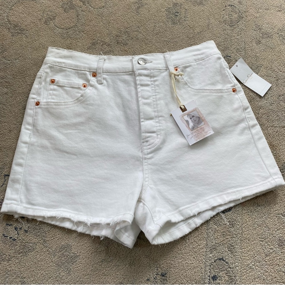 Jessica Simpson Denim Shorts 27 High Waist White Jean 99% Cotton Button Fly